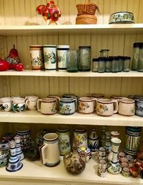 Signed Mexico pottery and blown glass.