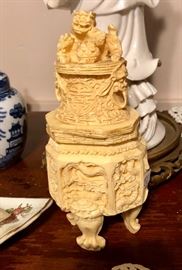 Carved bone Chinese box.