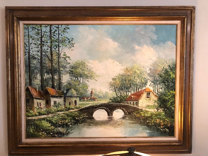 Large country scene oil painting.