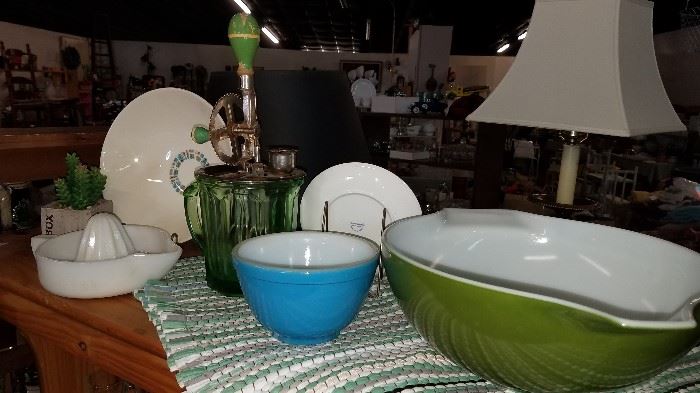 Large selection of glassware, china and pottery. Pyrex
