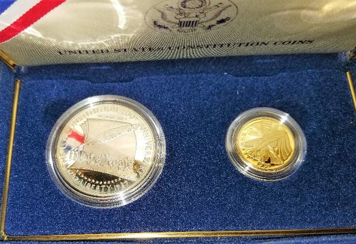 Constitution Set $5 Gold and Silver Dollar