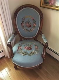 One of several mint needlepoint victorian chairs