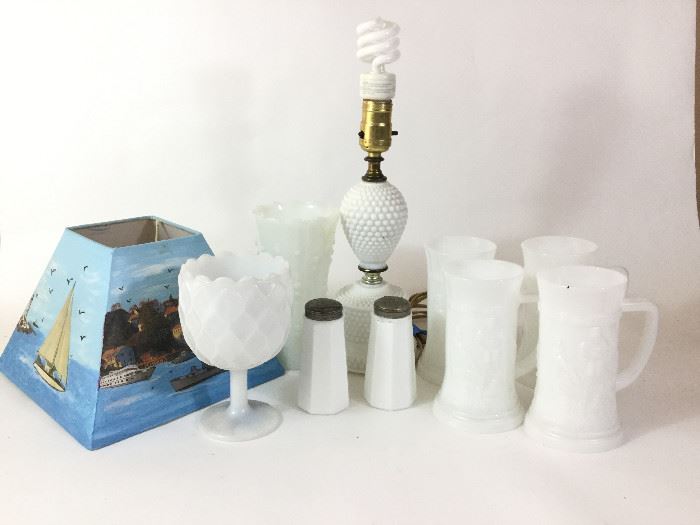 Vintage Milk Glass Lot, including Table Lamp    http://www.ctonlineauctions.com/detail.asp?id=738868