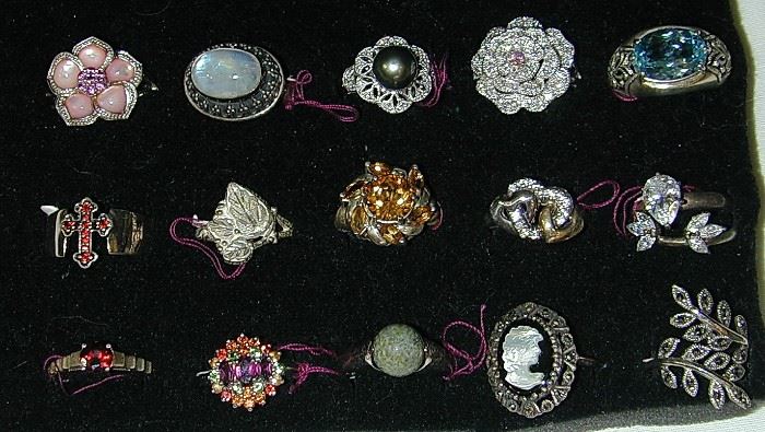 Sterling rings with gemstones - Mother of pearl, labradorite, citrine, marcasite, ruby, anyx, blue topaz, pearl & more!