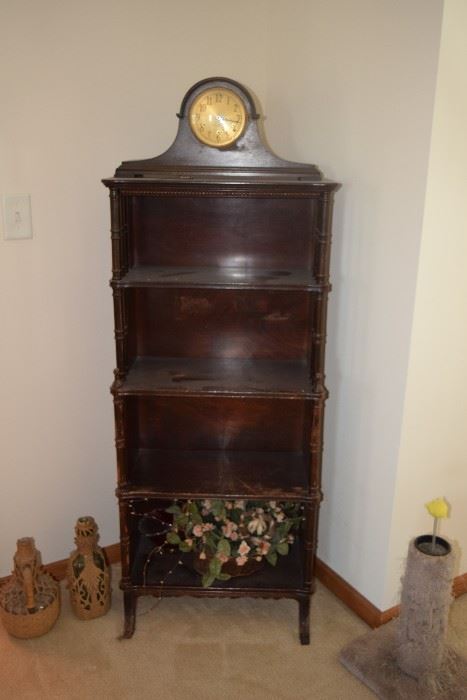 Vintage Shelf unit, clock, and home decor