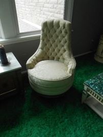 Creamy white hi-back Mid-Century tufted chair