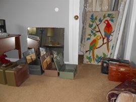 3.5' shag rug hooked picture - leather bags and small safes 