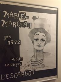 Marcel Marceau Jan 1972 visit Chicago‘s L’ESCARGOT
Original autographed Artwork