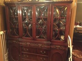 Beautiful cherrywood carved rounded glass china cabinet $800