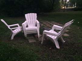 Six white plastic chairs $10 each