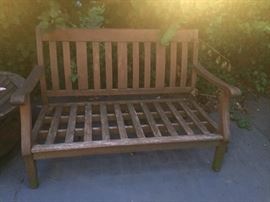 Teak wood bench, chair, table sold as a set