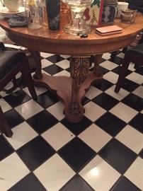 Round wood table claw feet handcarved