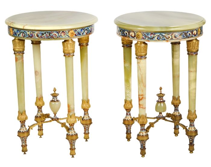 Onyx and Champleve Pair of Tables
