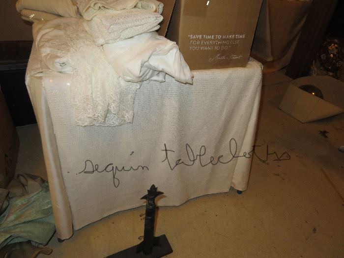vintage sequined tablecloths, excellent, fit card table size (from Saks)