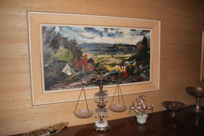 Original Oil Paintings and Art with Decorative Scales, Floral and Serving Pieces
