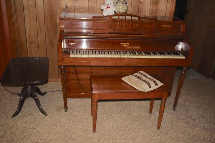 Console Piano and Bench with Small Pedestal Table