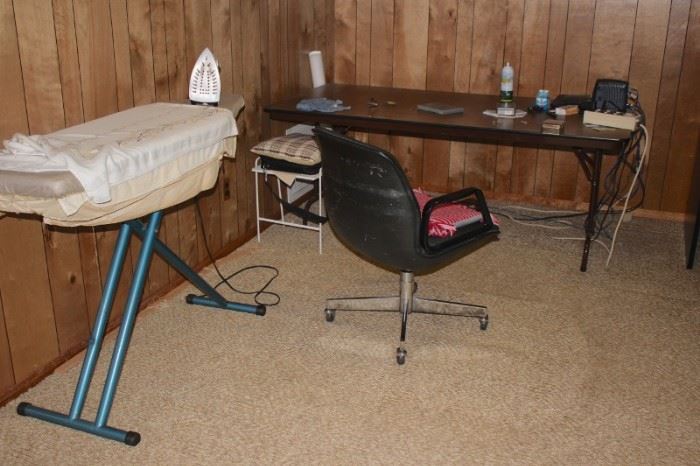 Work Table, Desk Chair, Ironing Board and Iron