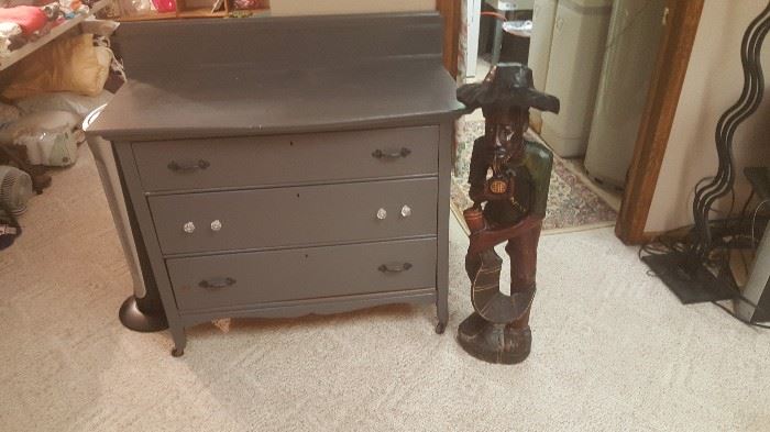 Painted dresser and Cool Carved guy