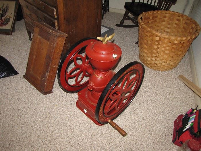 Superb restored  wheel coffee grinder. 