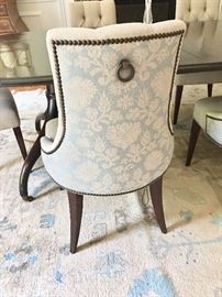 Custom Thomas Pheasant / Baker Dining Chairs    Rug currently not included in sale.