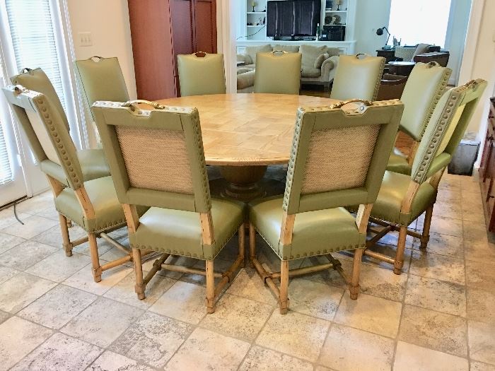 Guy Chaddock Table and 10 chairs.  Custom Leather and Cassaro Wicker inserts on chairs.