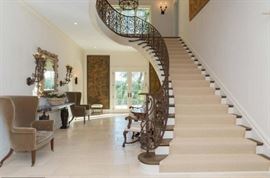 1 of 2 panels in background; marble top table against wall measures 10'3" long and 20" deep