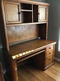 All wood desk and hutch unit with filing drawer and roll-out tray.  