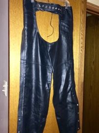 Black leather riding chaps