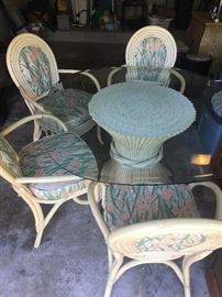 Wicker Table & 4 Chairs with Glass Top