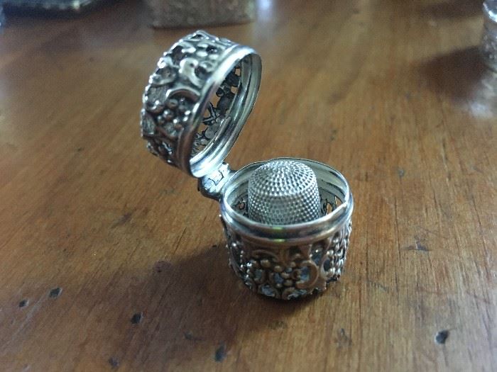 Sterling Silver Thimble and Thimble Holder 