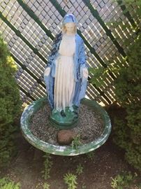 Virgin Mary Statue and Bird Bath