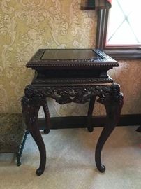 #88	Bombay Carved End Table w/carvings  19sqx30	 $100.00 
