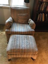 #175	Club Chair w/Ottoman Peach/Blue/cream Stripe	 $40.00 
