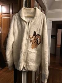 #193 hand knitted ram sweater w zipper front size large and linened $50.00