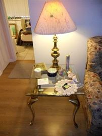 Brass and Glass Table, Brass Lamp