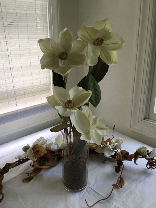 Magnolia Swag & Vase with Artificial Flowers      https://ctbids.com/#!/description/share/32341