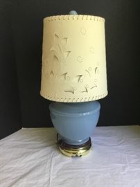 Blue Lamp with Cut Stencil Leaf Design Shade         https://ctbids.com/#!/description/share/32391