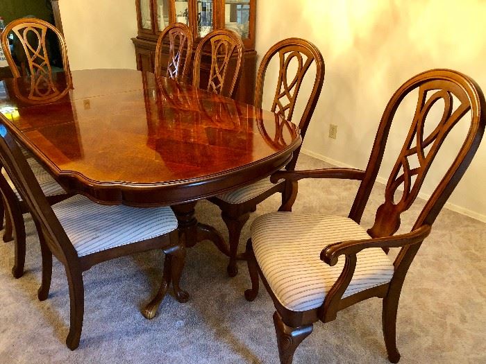 SET OF 8 WOOD & FABRIC DINING CHAIRS