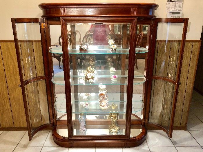 LIGHTED GLASS CURIO CABINET WITH LOCKS