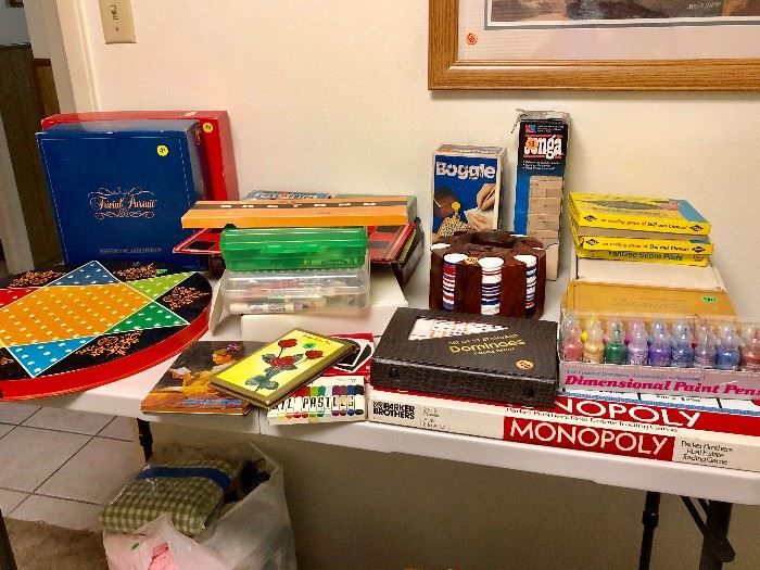 POKER CHIPS, JENGA, YAHTZEE, TRIVIAL PURSUIT, PAINT SETS, ART SETS, COLORED PENCILS & CHALK & SO MUCH MORE!