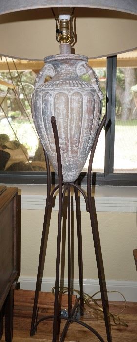 Metal and pottery floor lamp