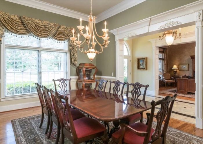 Beautiful French Harp Style Dining Room with a Mahogany Finish.
