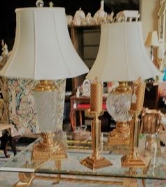 Assortment of Crystal and Brass Lamps  in different sizes, shapes, and styles.
