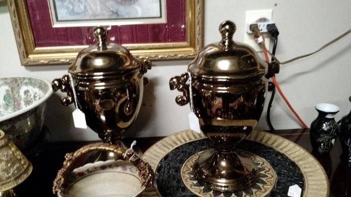 two beautiful brass urns
