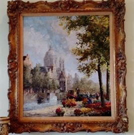 Beautiful oil painting with large ornate gold frame