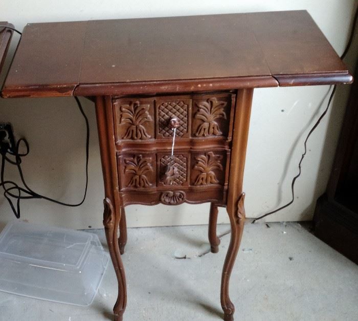 one of two identical Antique drop leaf tables with 2 drawers