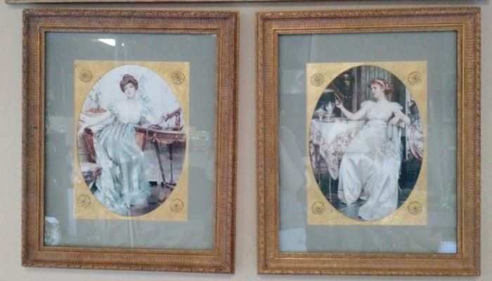 two framed and matted Victorian lady prints, 18' X 20"