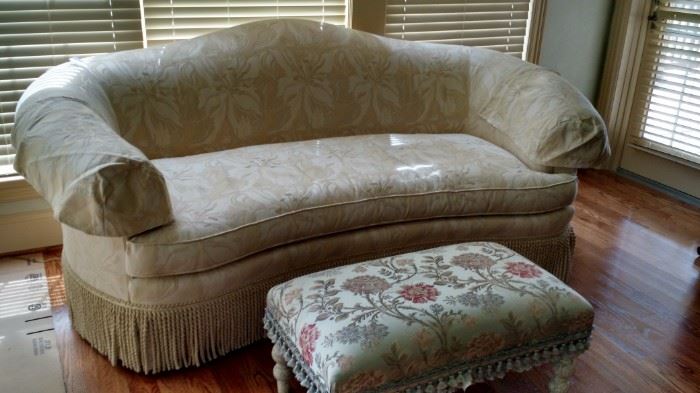 Lovely  fabric covered sofa and brocade bench