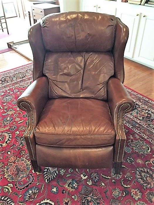 Chippendale style Bradington Young recliner...brown leather