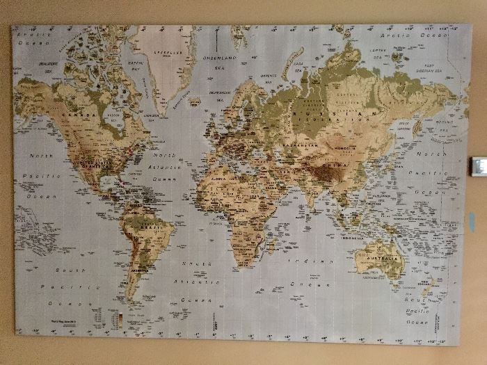 Wall size world map on canvas